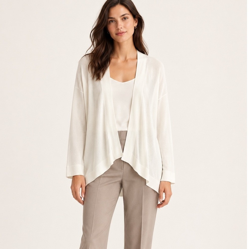 Banana Republic Womens Cardigan S White Open Front Lightweight Knit Layering